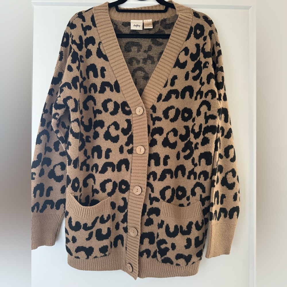Buckle Tan and Black Leopard Cardigan